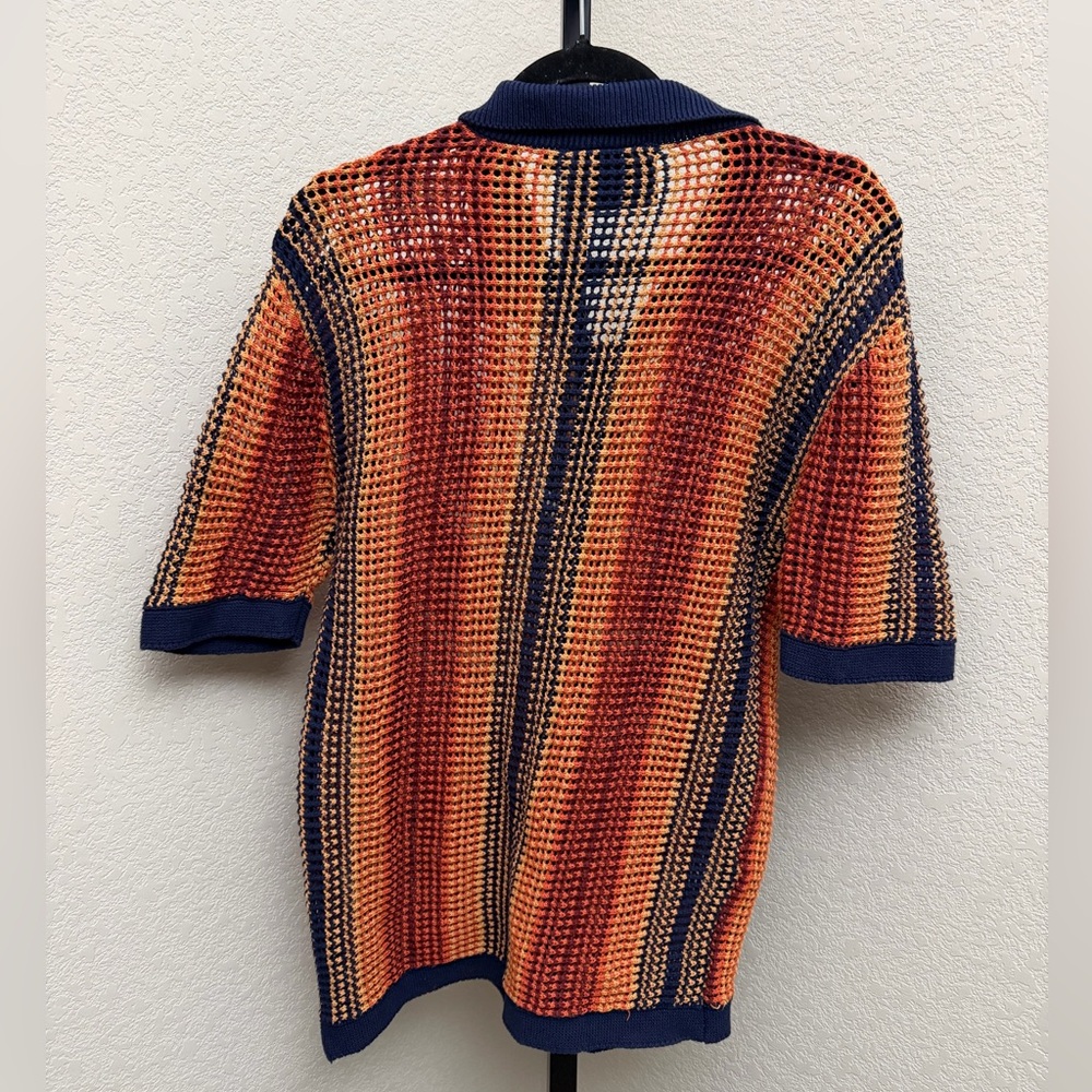 Massive Luxury Edition Men’s Orange and Navy Knit Polo Shirt - Picture 4 of 4
